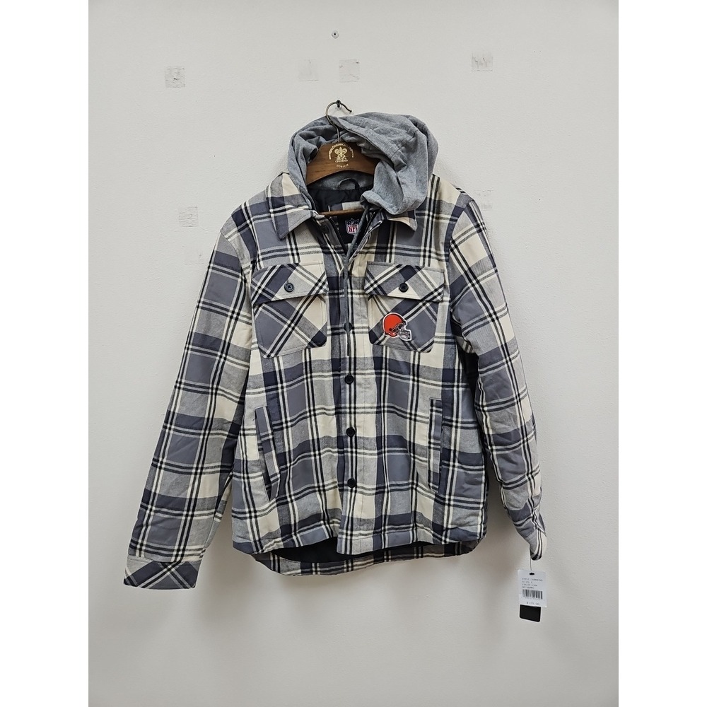 Cleveland Browns NFL Football Men's Hooded Flannel Quilted Jacket Large NWT